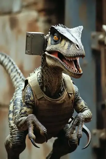 An eight-foot deinonychus slamming shoulder-first into laminate glass, head whipping sideways, jaws open in a wrong-sounding bellow, spider-cracks blooming.