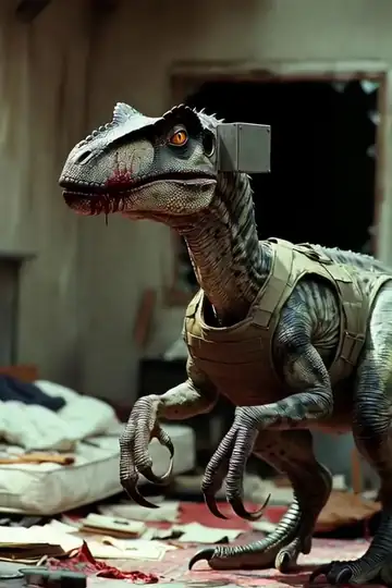 Perseus crashing feet-first through a warehouse front door, splitting oil barrels in mid-air, sickle-claws extended toward a kidnapper slipping in the spreading slick.